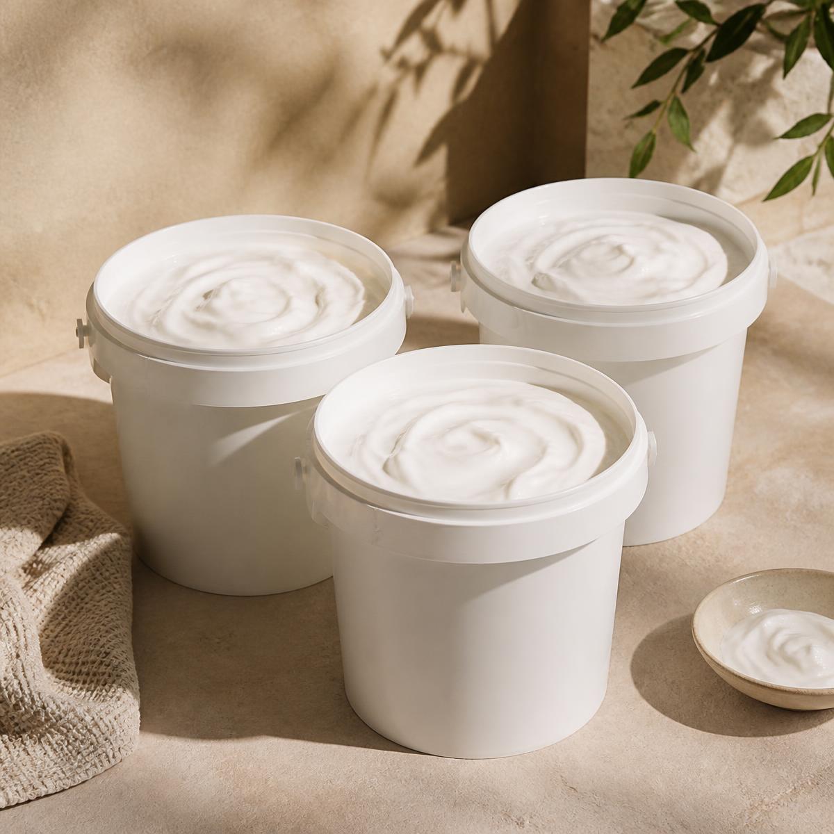 1 litre buckets filled with unbranded cream